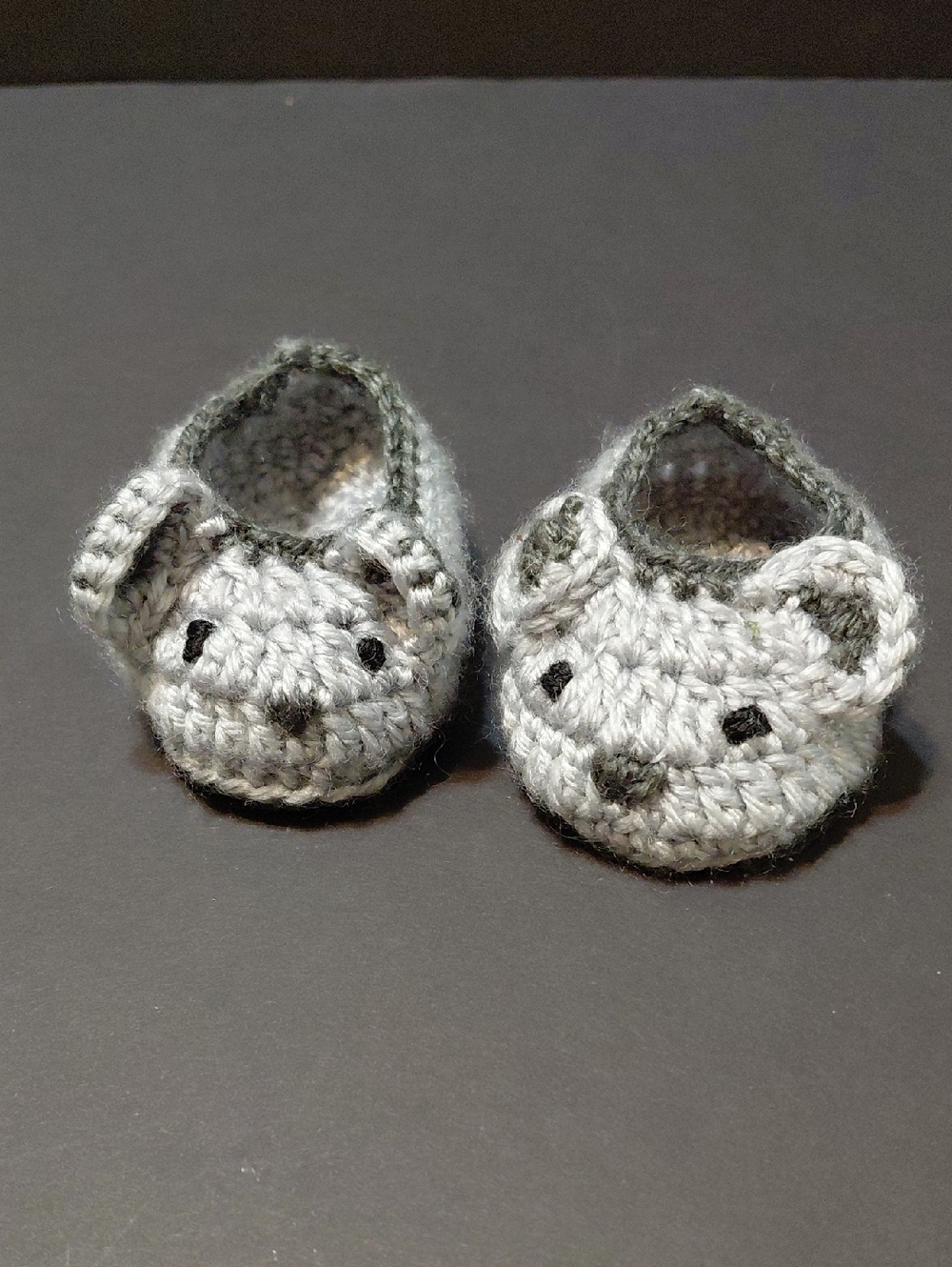 Gray Crocheted Mice Baby Booties